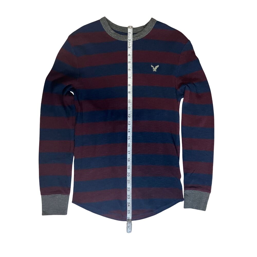 American Eagle Heritage Thermal Knit Long Sleeve XS Burgundy Navy Stripes - Picture 4 of 8